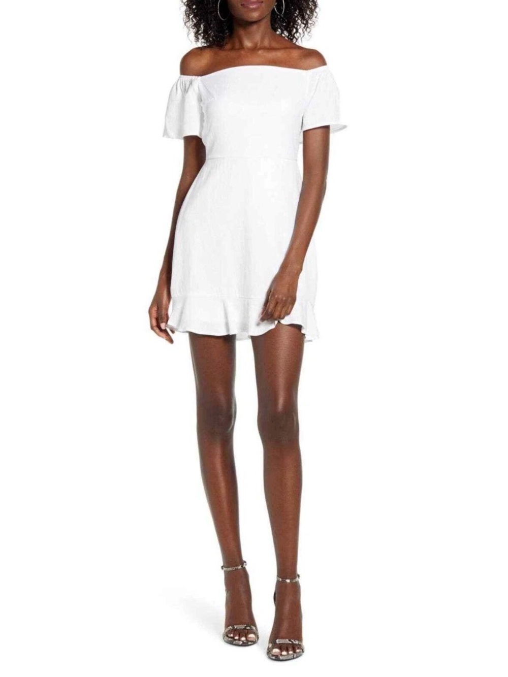 ROW·A Off the Shoulder Ruffle Hem Mini Dress Size M White Fairy Core